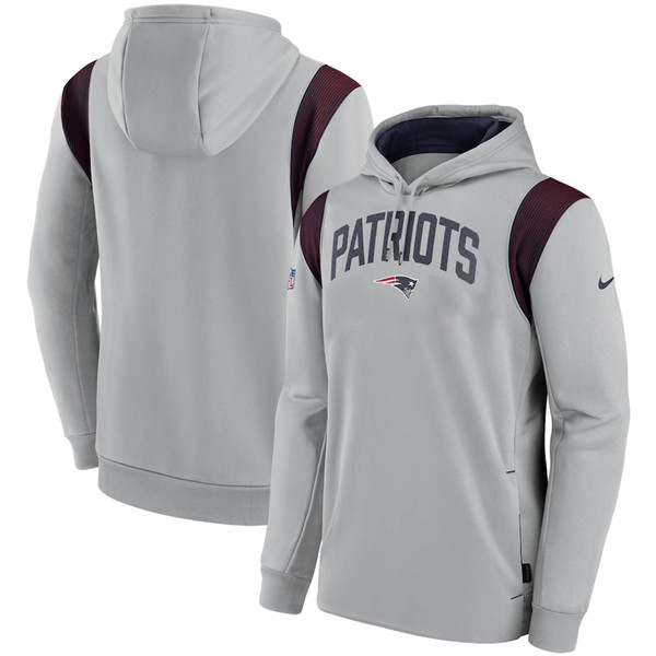 Men's New England Patriots Gray Sideline Stack Performance Pullover Hoodie 001